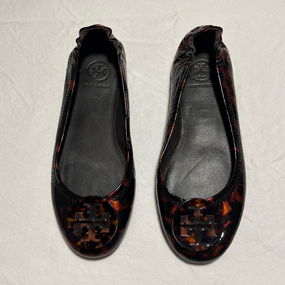 Tory Burch Minnie Travel Tortoiseshell Patent Leather Ballet Flats Size 6.5